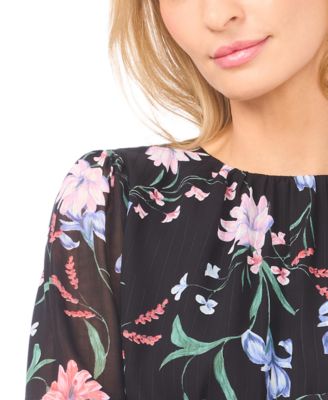 Women's Smocked Cuff Crewneck Blouse