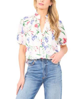 Women's Ruffle Split Neck Raglan Seam Blouse