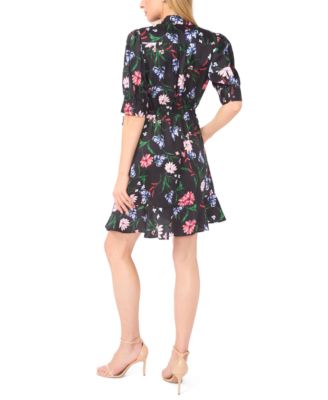 Women's Open Collar Ruffle Wrap Detail Short Dress