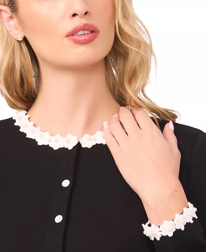 Women’s Floral Trim Crew Neck Ponte Jacket - thumbnail 4