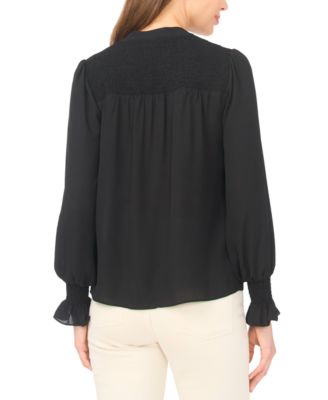 Women's Long-Sleeve V-Neck Smocked Top