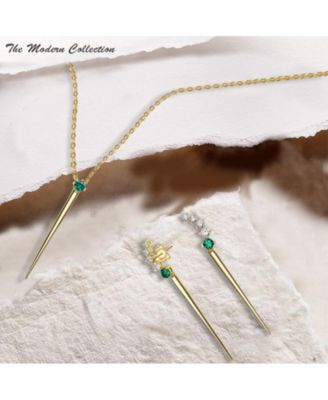 14K Gold Plated Sterling Silver Green Linear Necklace and Earring Set
