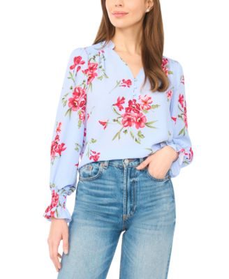 Women's V-Neck Smocked Detail Top