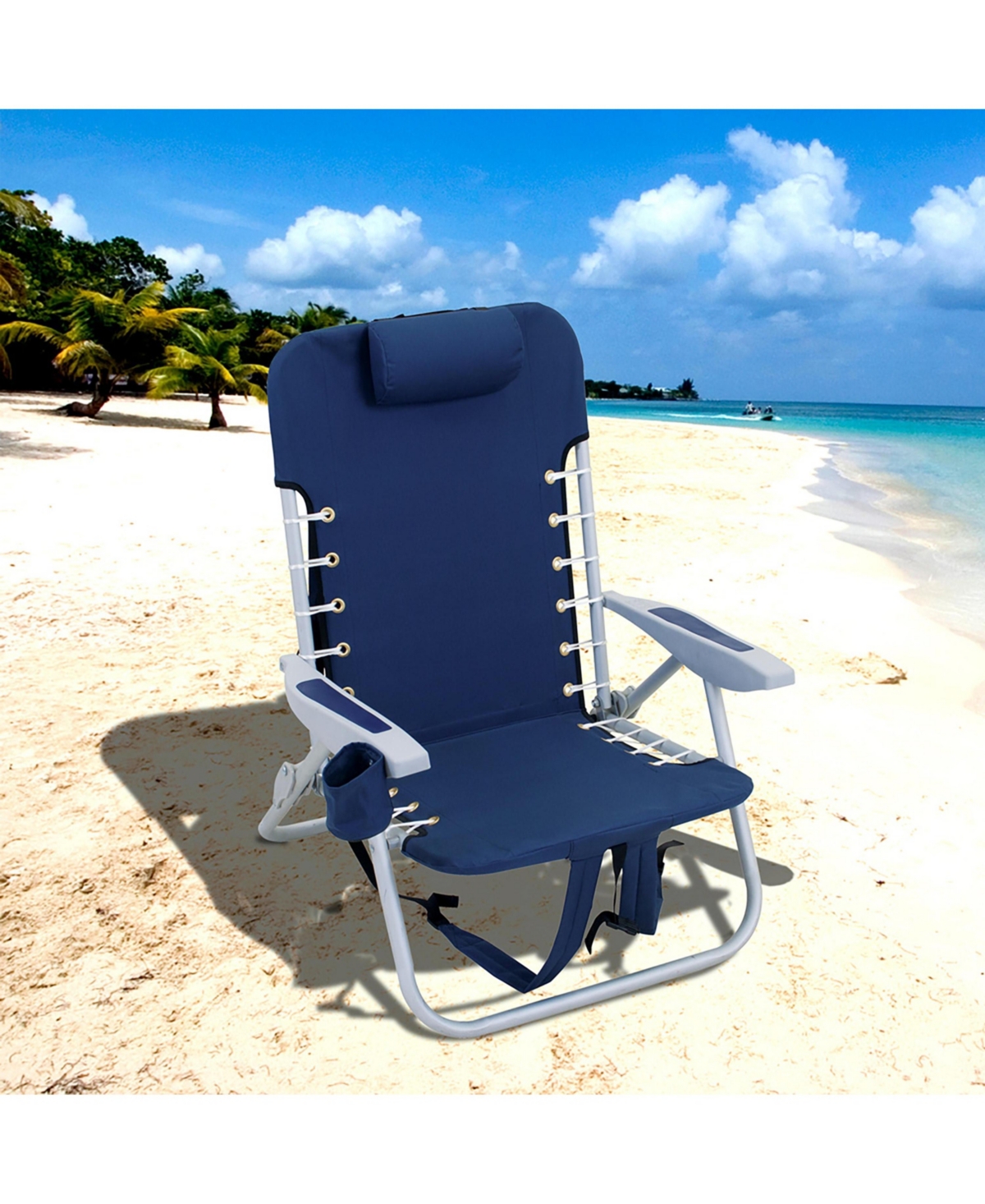 Rio Beach 2 x 2 x 2 ft Navy 4-Position Lace-up Aluminum Backpack Chair 2 Pack