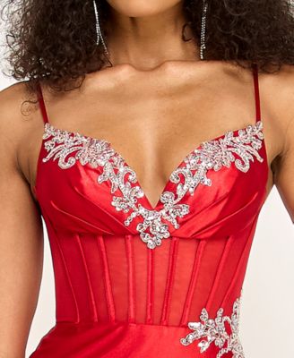 Juniors' Spaghetti Straps Sweetheart Neck Gown