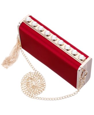 Crystal Ornamented Minaudiere Tassel Lift Lock Clutch