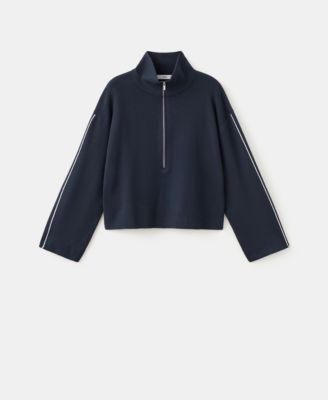 Women's Zip Neck Contrast-Stripe Sweater