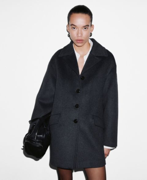 Женское пальто MANGO Buttons Wool Blend, цвет: Серый