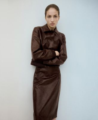 Women's Croc-Effect Bomber Jacket