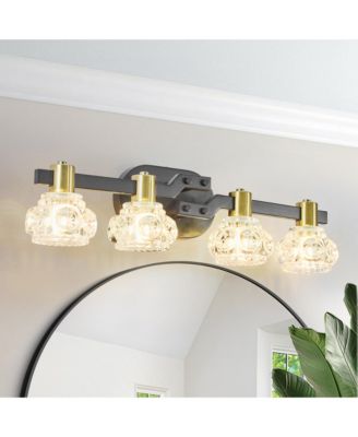 24" Vintage 4-Light Wall Sconce with Clear Crystal Shades, Iron Finish Vanity Light Fixture for Bathroom or Hallway (No Bulbs)