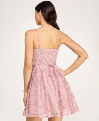 Juniors' Sweetheart Neck Sleeveless Lace Corset Dress