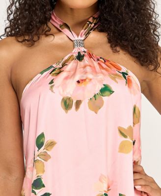 Juniors' Floral Halter Neck Short Dress