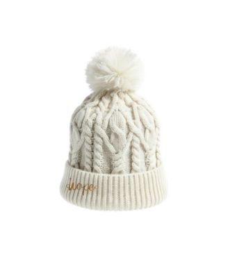 Women's Cable Knit Pom-Pom Beanie - Ivory