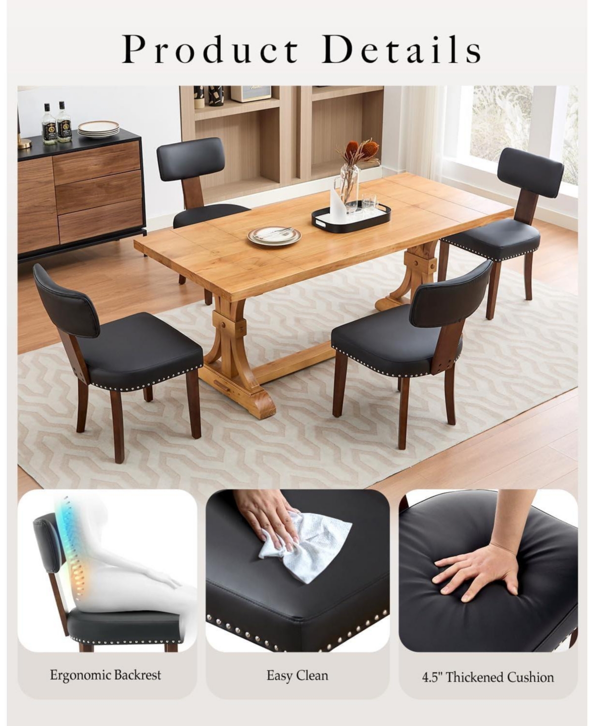 Draft - gaomon Set of 4 Modern Leather Upholstered Dining Chairs, Hardwood Frame Backrest Kitchen Side Chairs