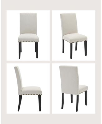 Set of 4 Modern Fabric Upholstered Dining Chairs, Curved Backrest Ergonomic Kitchen Chairs with Heavy-Duty Wood Legs