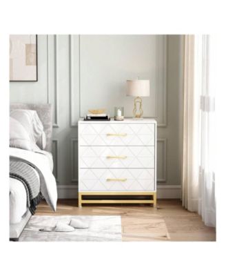  3-Drawer Wood Dresser, Bedroom Nightstand Storage Chest Organizer for Closet Clothes