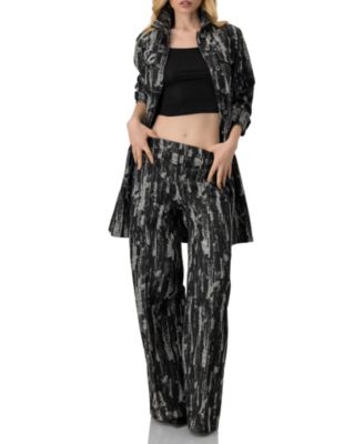 Women's Abstract Print Wide-Leg Jeans