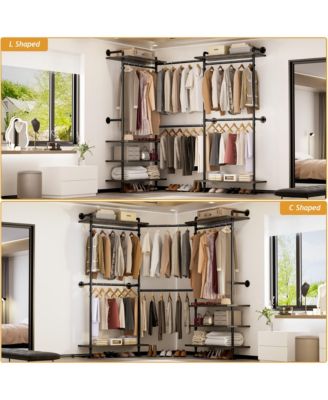Clothing Rack,Garment Rack With 3 Wood Shelves, Organizer Rack Wall Mounted