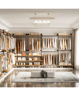 Clothing Rack,Garment Rack With 3 Wood Shelves, Organizer Rack Wall Mounted