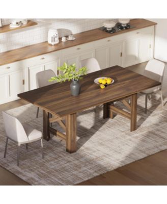 Kitchen Table Brown Long Wooden Dining Table for 6-8 for Dining Room, Home Office, Living Room