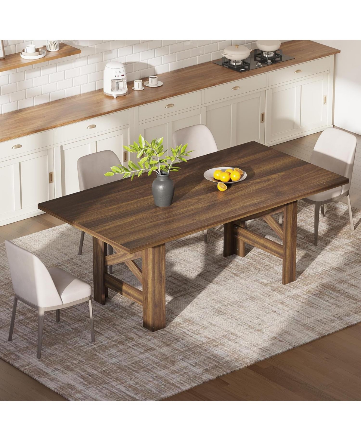Gaomon Kitchen Table Brown Long Wooden Dining Table for 6-8 for Dining Room, Home Office, Living Room