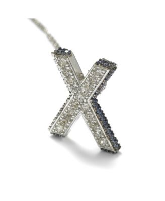 Suzy Levian Sterling Silver Sapphire 3-D Letter "X" Initial Pendant