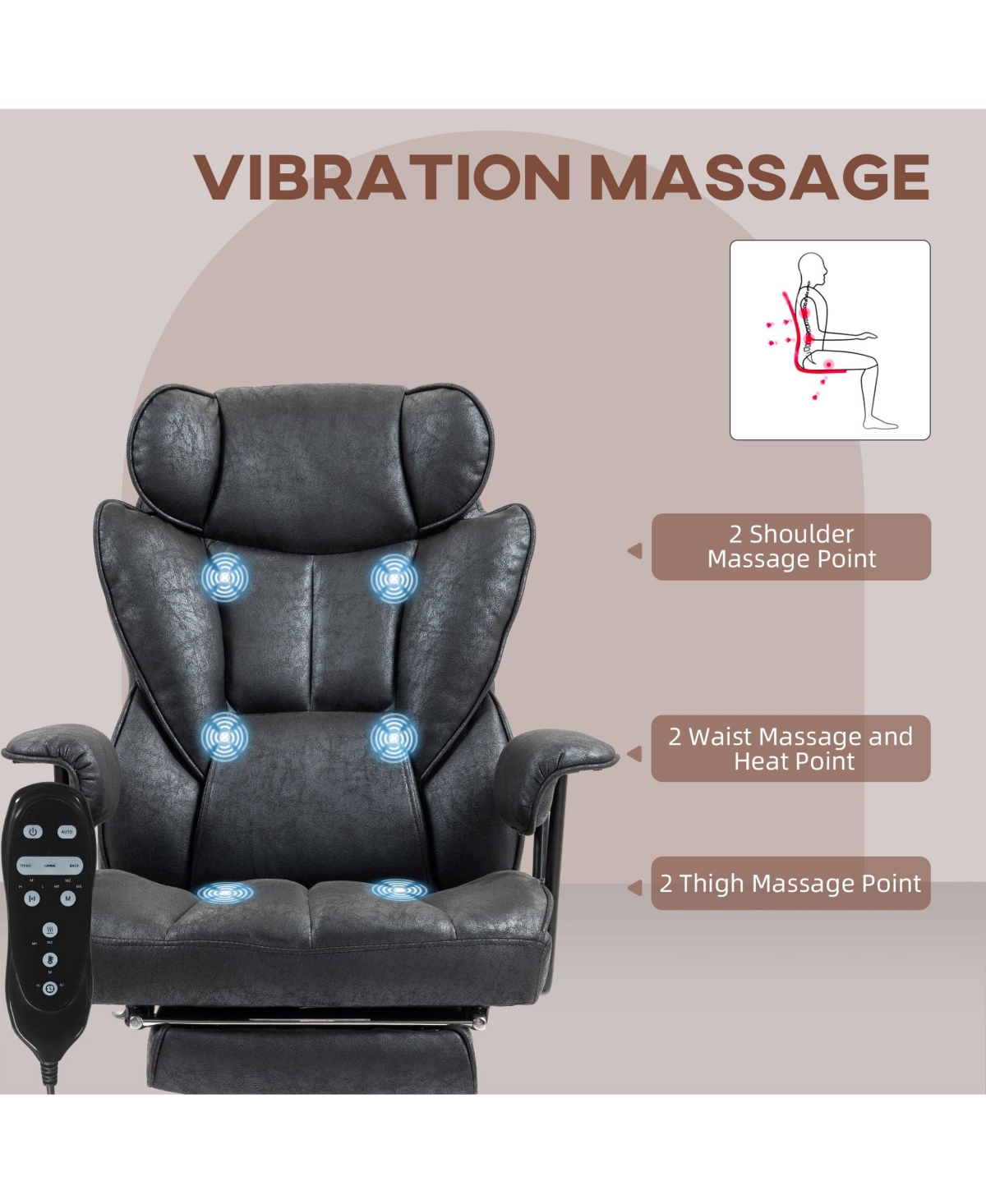 Boyel Living Massage Executive Office Chair with 6 Vibration Points Heated Big and Tall Chair