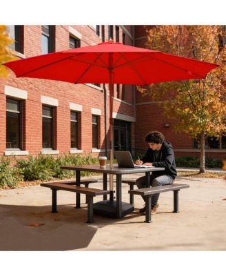 13ft XL Heavy Duty Solid Wood Outdoor Patio Umbrella with Base Parasol Wheels Stand for Bistro Market Table Garden Deck Yard Poolside Red