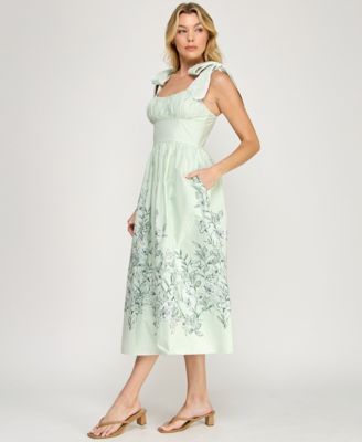 Juniors' Tie Shoulder Fit & Flare Midi Dress