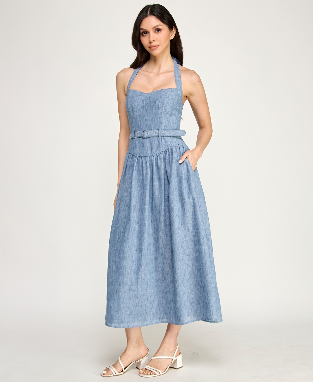 Row A Women's Sweetheart Neck Fit & Flare Midi Dress