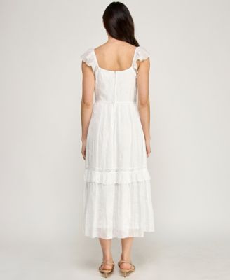 Juniors' Flutter-Sleeve Embroidered Midi Dress