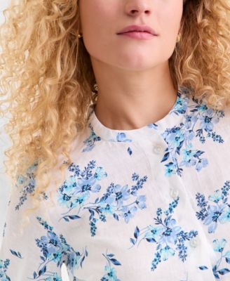 Women's 100% Linen Blouson-Sleeve Peplum Top