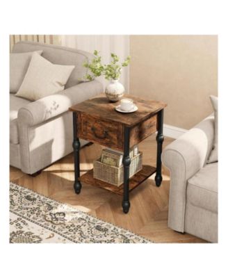 Industrial 2-Tier End Table Nightstand, Drawer Storage Side Table Featured Bedside Organizer for Bedroom