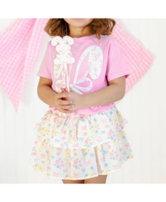 Little Girls Lace Bunny Bow Patch Easter Short Sleeve T-Shirt