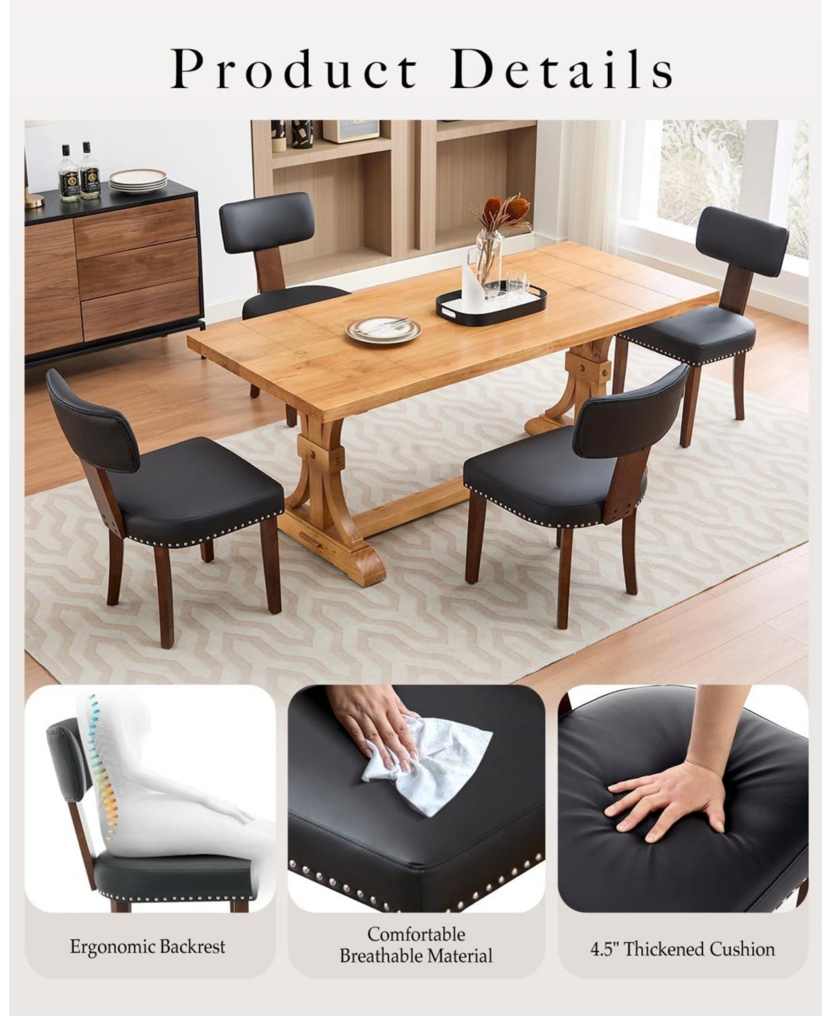 Gaomon Kitchen Table Set of 2 Black Leather Dining Chairs for Dining Room, Home Office, Living Room