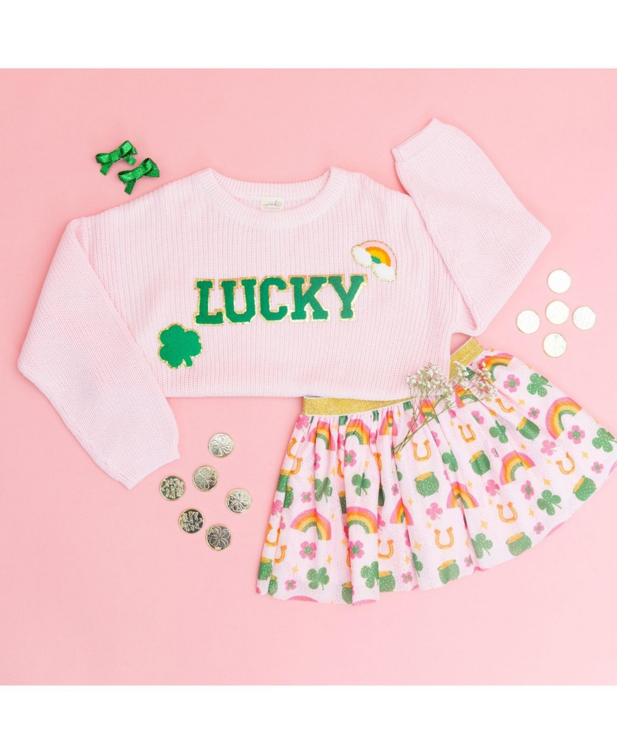 Sweet Wink Big Girls Lucky Patch St. Patrick's Day Knit Sweater