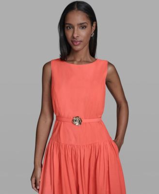 Women's Embroidered Drop Waist Midi Dress