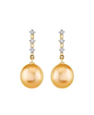 Cultured South Sea Pearl (9mm) & Diamond (1/10 ct. t.w.) Earrings in 10k Yellow Gold