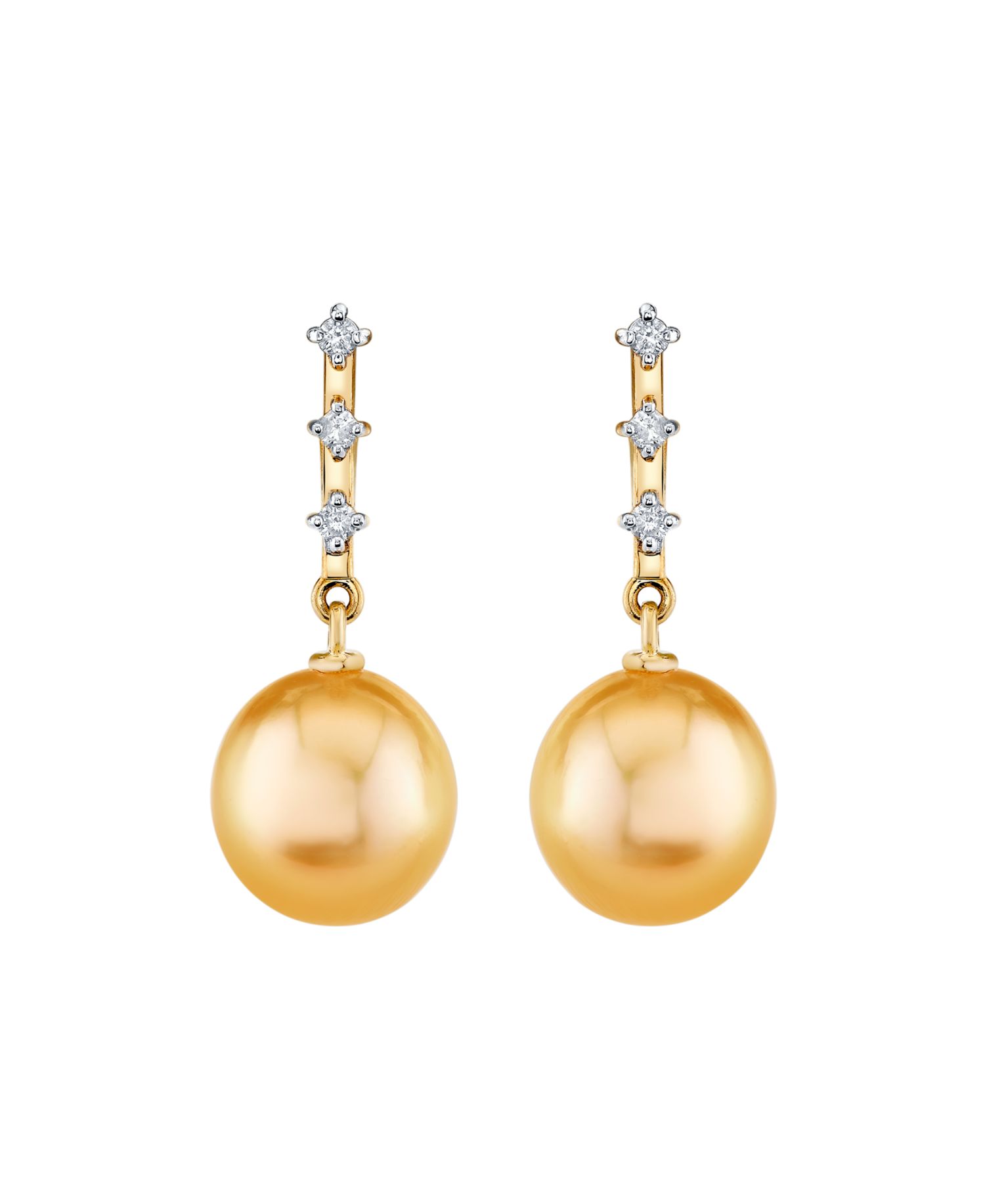 Cultured South Sea Pearl (9mm) & Diamond (1/10 ct. t.w.) Earrings in 10k Yellow Gold