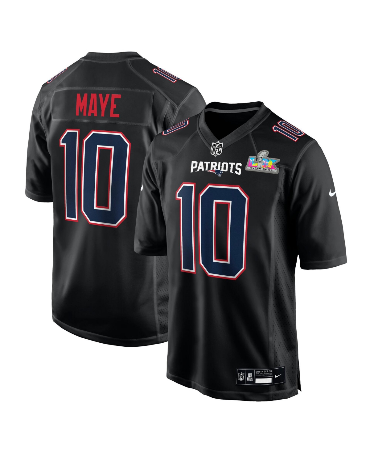 Nike Men's Drake Maye Black New England Patriots Super Bowl Lx Fashion Game Jersey