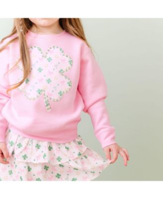 Big Girls Ditsy Shamrock Patch St. Patrick's Day Sweatshirt