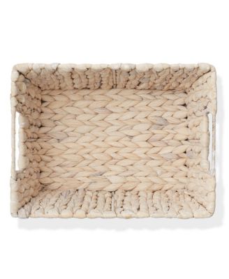 Set of 4 Whitewash Water Hyacinth Baskets with Handles, 12x9x6 Storage Bins for Shelves, Blankets & Laundry