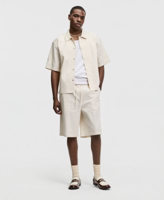 Men's Relaxed-Fit Crinkle Stripe Short-Sleeve Shirt