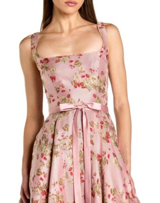 Petite Pink Floral Brocade Square-Neck Midi Dress