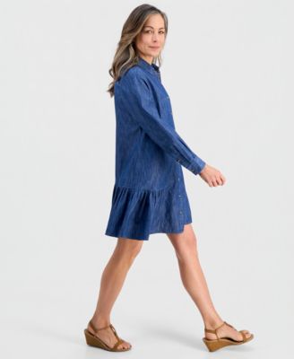 Petite Denim Flounce-Hem Shirtdress
