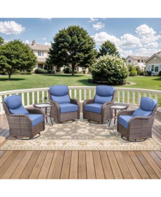 Crescent Swivel Glider All-Weather PE Wicker Patio Lounge Chair with Olefin 6 In. Thick Cushions/End Table (6-Piece)
