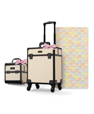 2-Piece Makeup Train Case Cosmetic Organizer Kit Art Deco Pastel