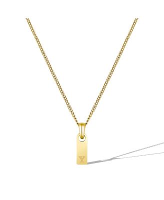 Men's Initial Tag Necklace - Gold with Micro Cuban Chain