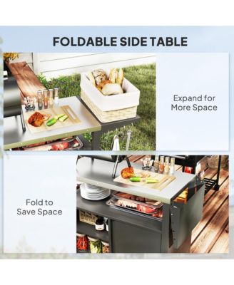 Outdoor Grill Cart Table with Side Table, Stainless Steel Top