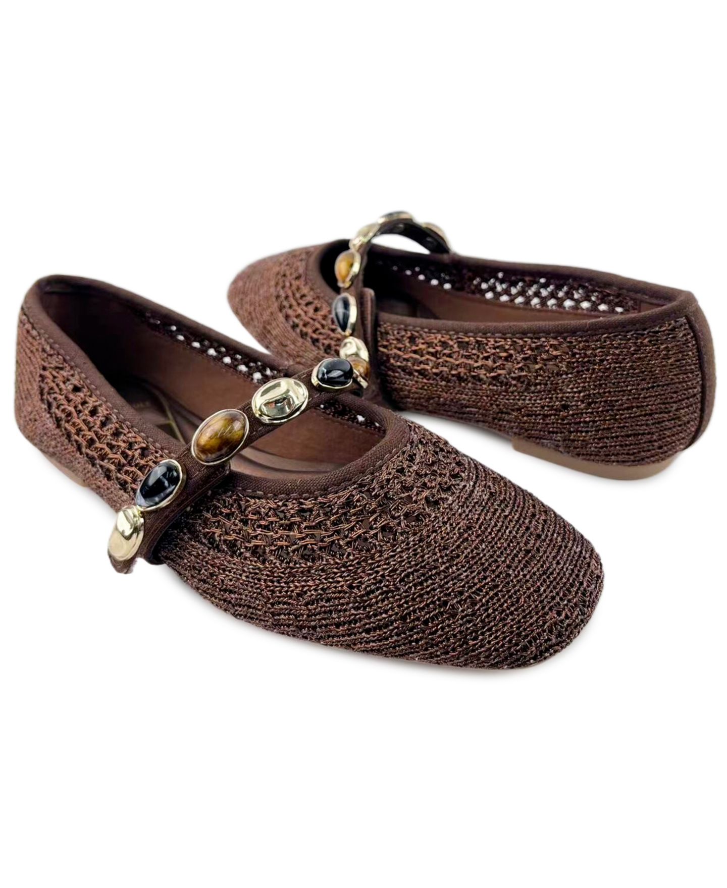 Женские балетки Kenneth Cole New York Zeta Stones Mary Jane Ballet Flats, цвет: Тёмно-коричневый вязаный — фото 8